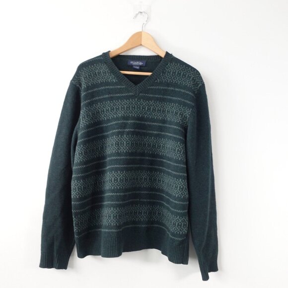 90s VINTAGE Brooks Brothers Sweater Large Wool Lambswool Cashmere Nordic‎ Argyle - Picture 1 of 11